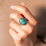 Bague argent turquoises marcassites ziconias - vue porté 1