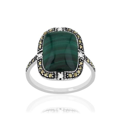 Silver ring malachites marcassites and ziconias
