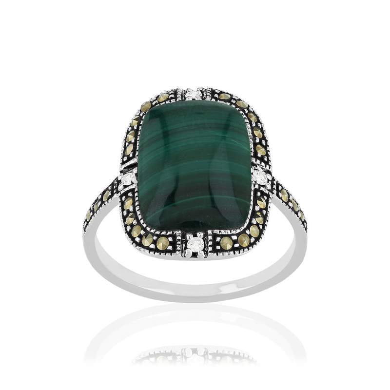 Bague argent malachites marcassites et ziconias - vue 1