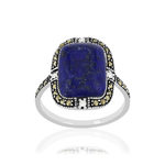 Bague argent 925 lapis lazuli marcassites zirconias - vue 1