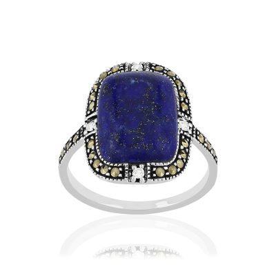 Bague argent 925 lapis lazuli marcassites zirconias - vue 1