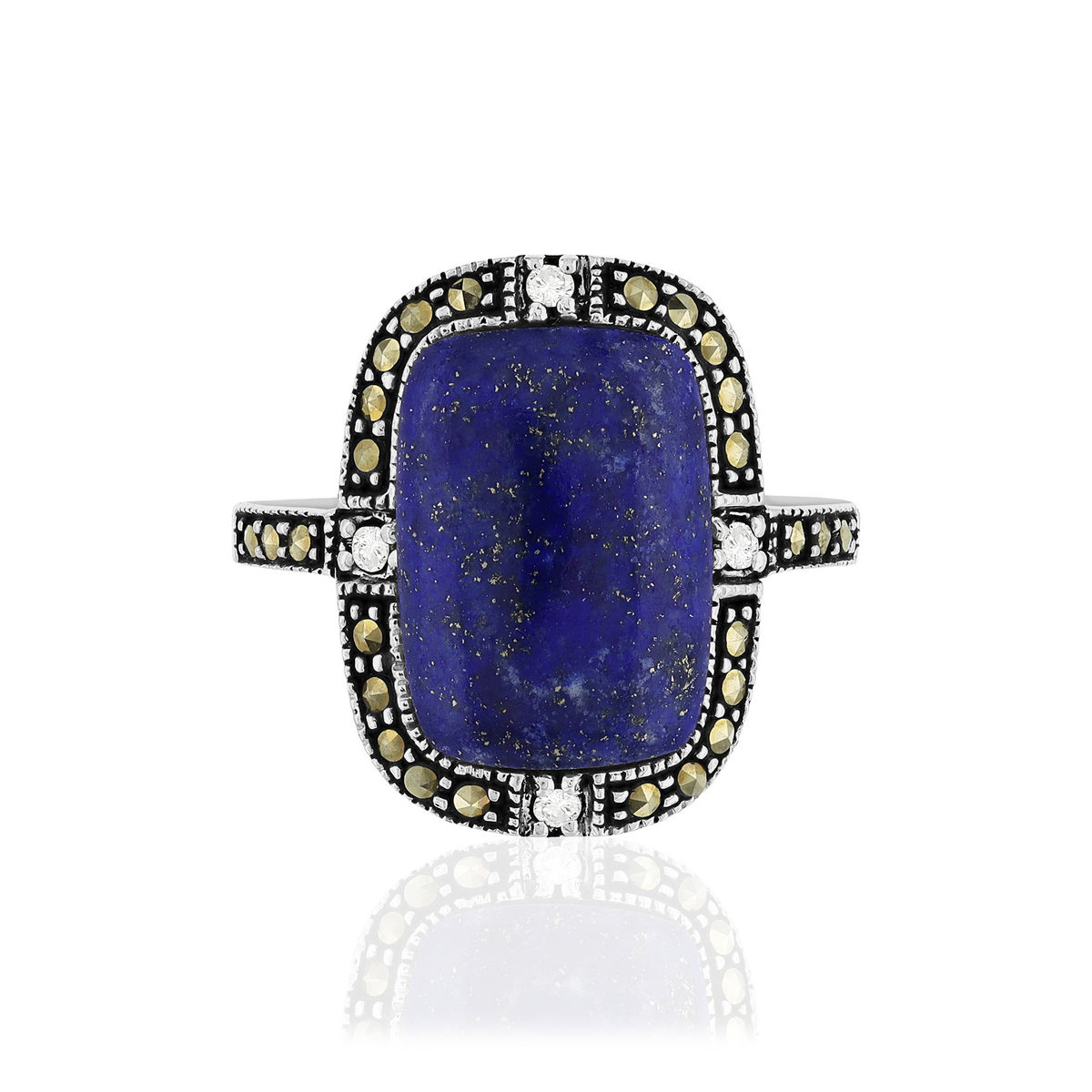 Bague argent 925 lapis lazuli marcassites zirconias - vue 3