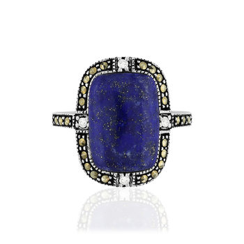 Bague argent 925 lapis lazuli marcassites zirconias