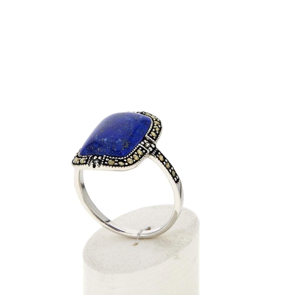 Bague argent 925 lapis lazuli marcassites zirconias - vue 3