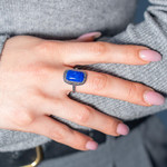Bague argent 925 lapis lazuli marcassites zirconias - vue porté 1