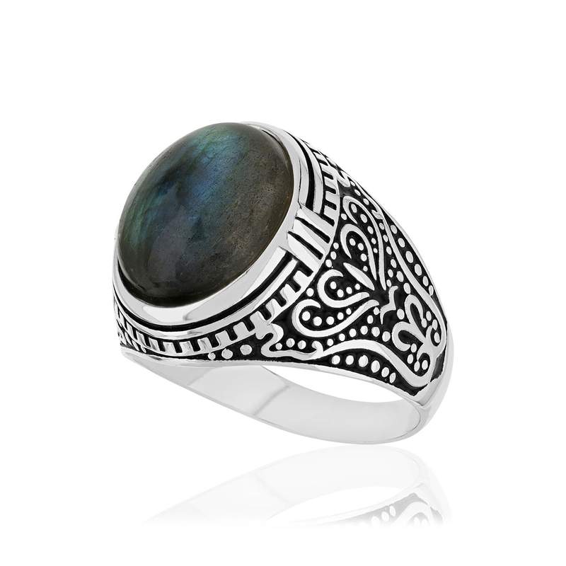 Bague argent 925 labradorites - vue D1