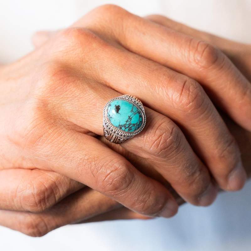 Bague argent 925 turquoises - vue porté 1