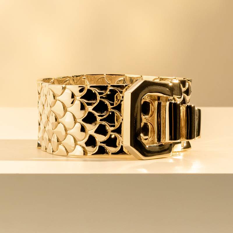 Bracelet maille plaqué or jaune écailles 18cm - vue D1