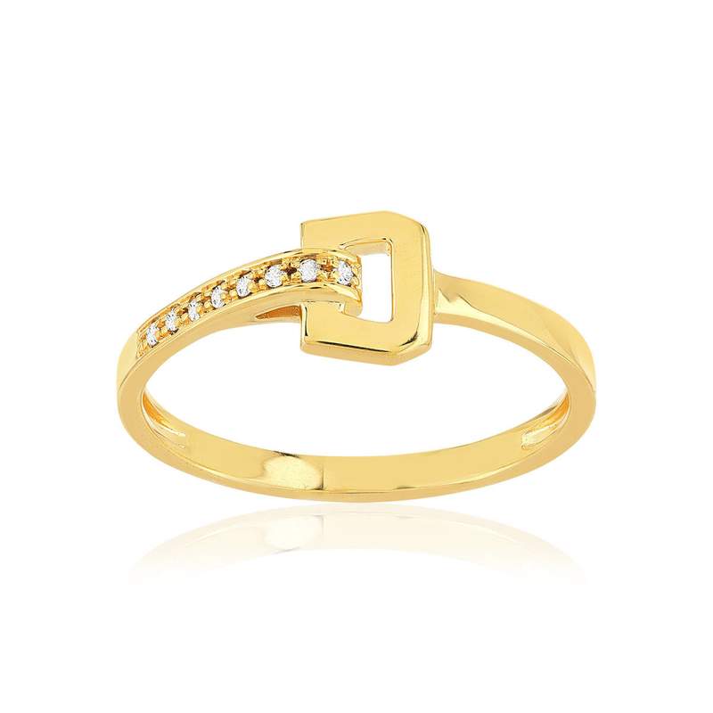750 Yellow Gold Ring with Loop and Half-Circle Design Set with Diamonds - View 1