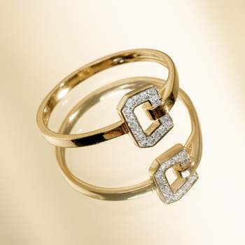 Bague or 750 jaune et boucle diamants