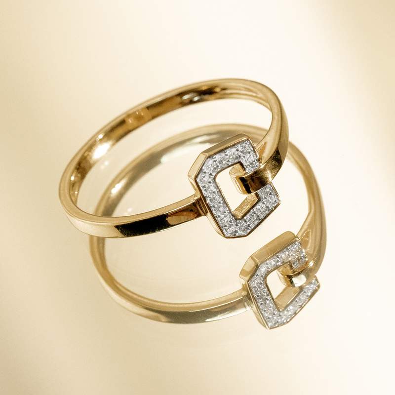 Bague or recyclé 750 jaune et boucle diamants - vue D1
