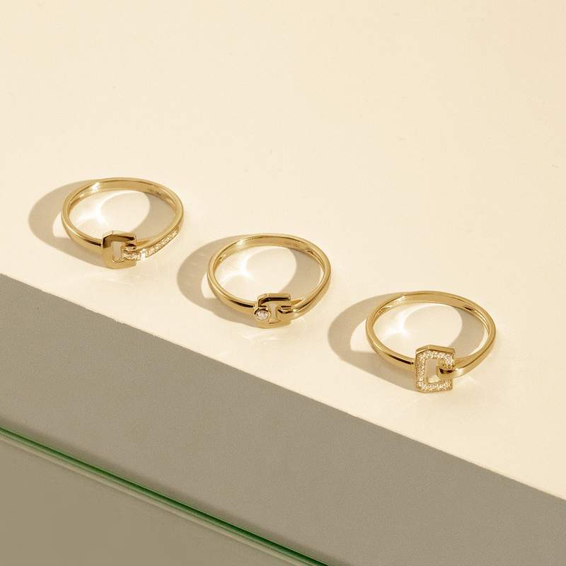 Bague or recyclé 750 jaune et boucle diamants - vue D2