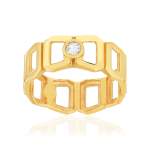 Bague or 750 jaune multi boucles ajourées et diamant - vue 1