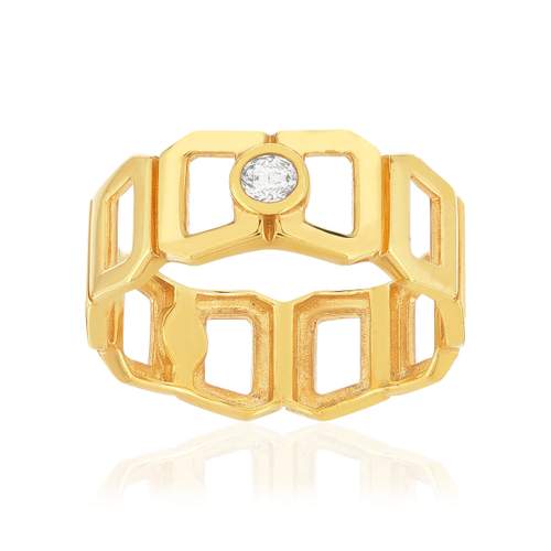 Bague or recyclé 750 jaune multi boucles ajourées et diamant