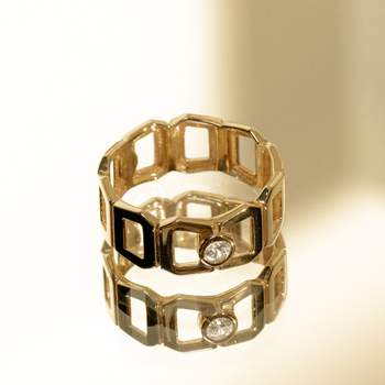 Bague or 750 jaune multi boucles ajourées et diamant