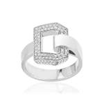 Bague or 750 blanc boucle et demi-tour diamants - vue 1