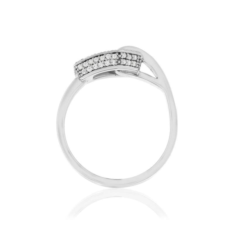Bague or 750 blanc boucle et demi-tour diamants - vue 2