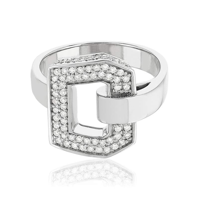 Bague or 750 blanc boucle et demi-tour diamants - vue 3