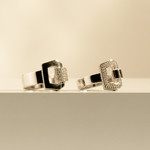 Bague or recyclé 750 blanc boucle et demi-tour diamants - vue D1