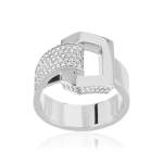 Bague or 750 blanc et boucle diamants - vue 1