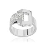 Bague or recyclé 750 blanc et boucle diamants - vue 1