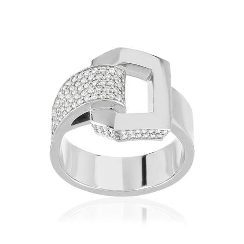 Bague or 750 blanc et boucle diamants