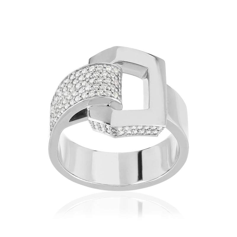 Bague or 750 blanc et boucle diamants - vue 1