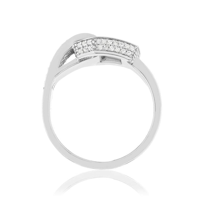 Bague or recyclé 750 blanc et boucle diamants - vue 2
