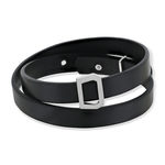 Bracelet boucle argent 925 double tour cuir noir - vue 1