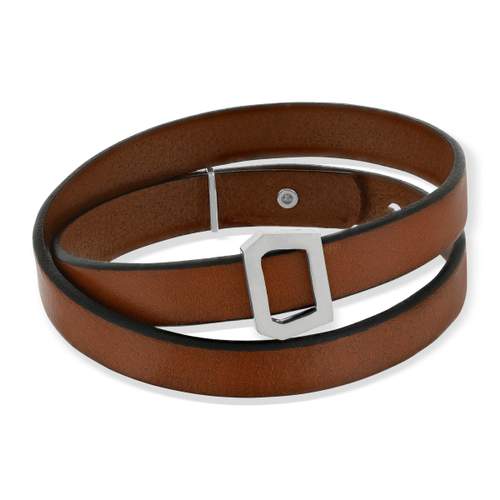 Bracelet boucle argent 925 double tour cuir marron