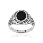925 Sterling Silver Ring with Oval Black Agate Scales - View 1
