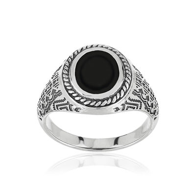 925 silver oval black agate scale ring