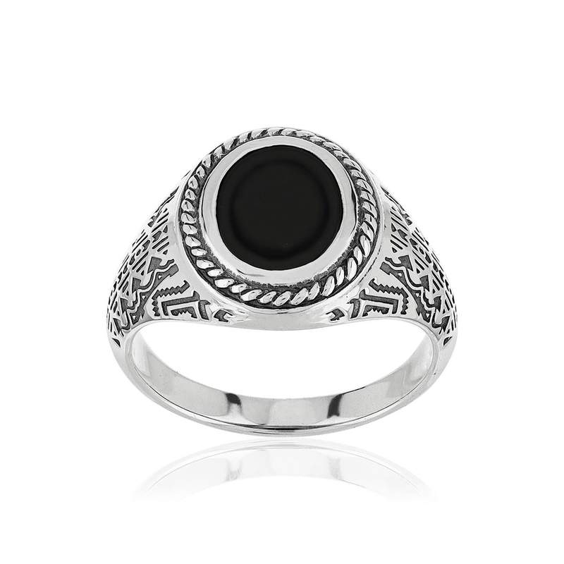 Bague argent 925 écailles agate noire ovale - vue 1
