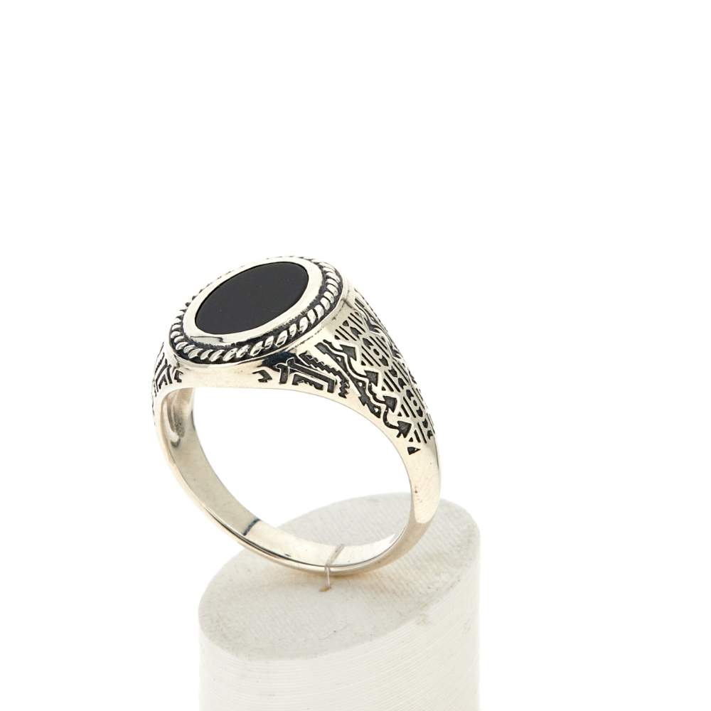Bague argent 925 écailles agate noire ovale - vue 3