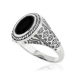 925 silver oval black agate scale ring - view D1
