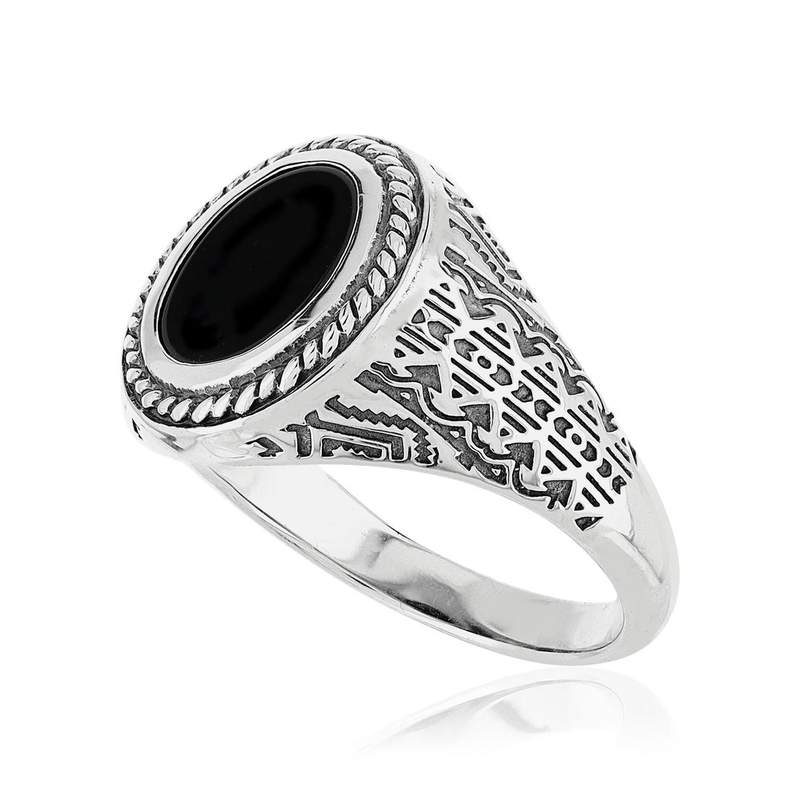 Bague argent 925 écailles agate noire ovale - vue D1