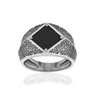 Bague argent agate noir
