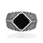 Bague argent 925 écailles losange agate noire losange - vue 3