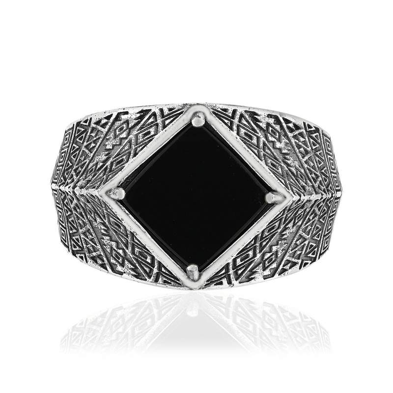 Bague argent 925 écailles losange agate noire losange - vue 3