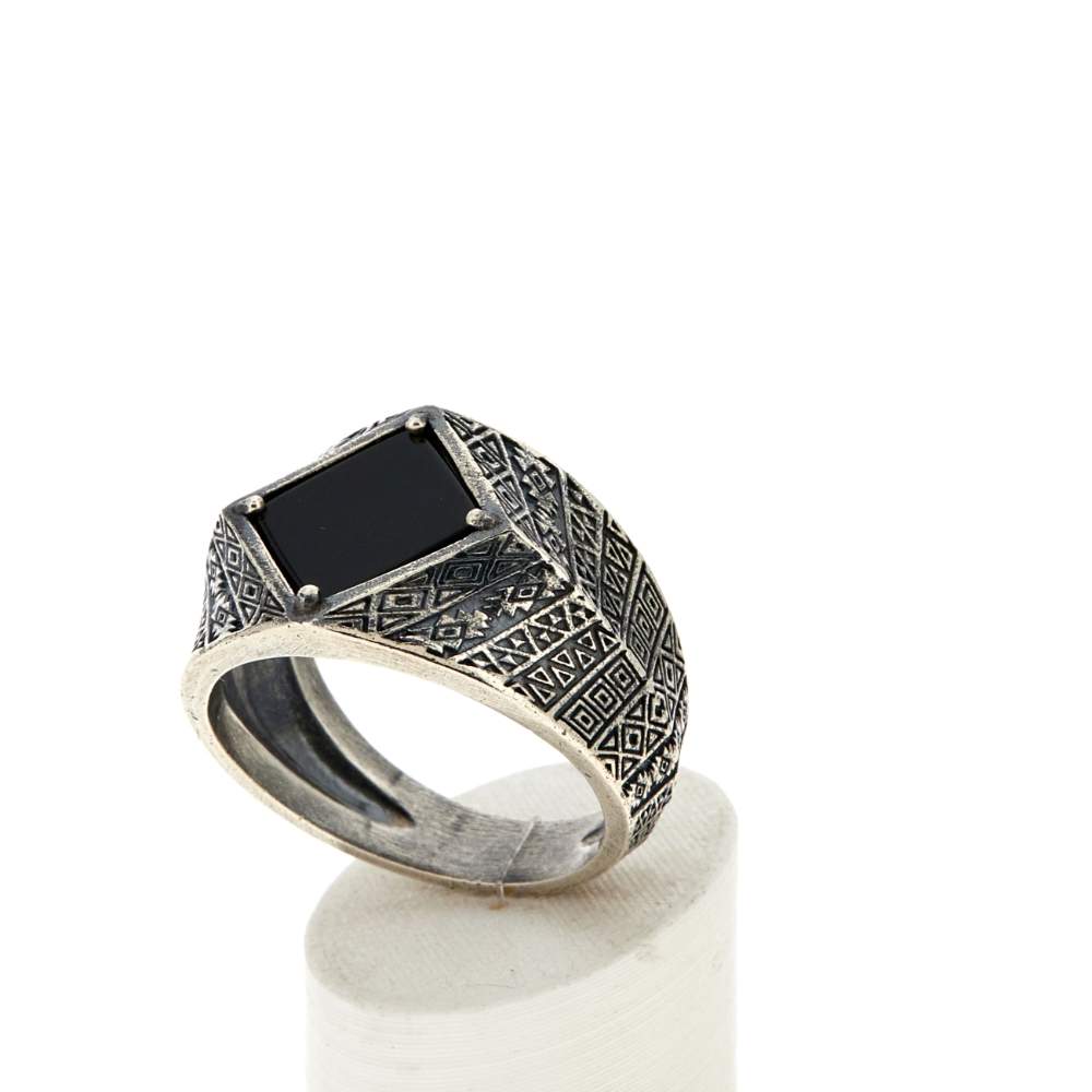 Bague argent 925 écailles losange agate noire losange - vue 3