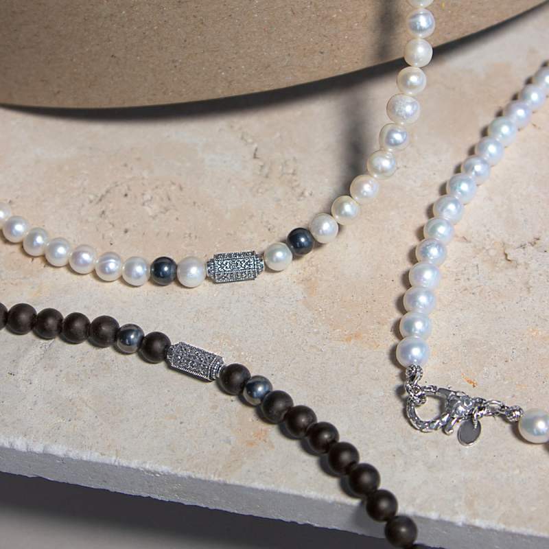 Collier perles de culture de Chine et perles argent 48cm - vue D1