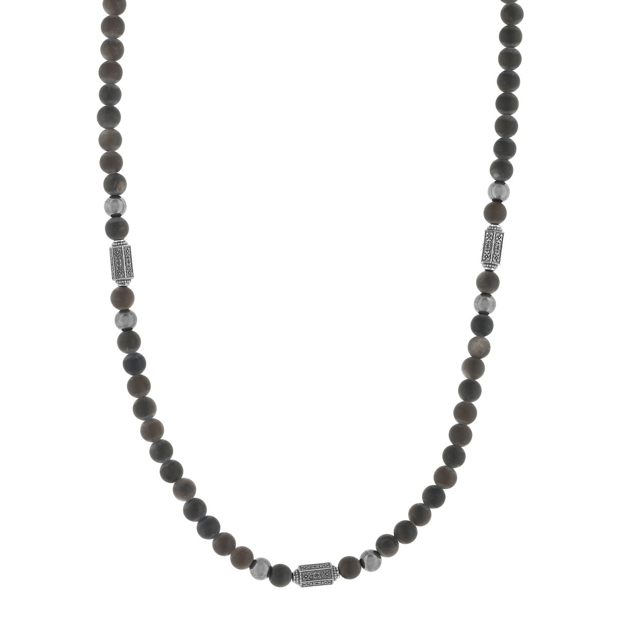 Collier perles obsidiennes noires et perles argent 48cm - vue 2