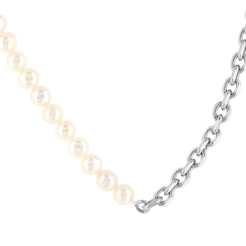 Collier argent 925 maille Forçat perles de culture de Chine 48 cm - vue 1