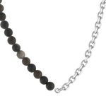 Collier argent 925 maille Forçat perles obsidiennes noires 48 cm - vue 1