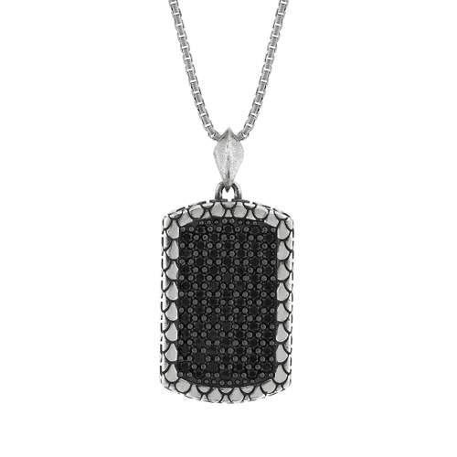 Collier argent 925 plaque spinelles noires 60cm