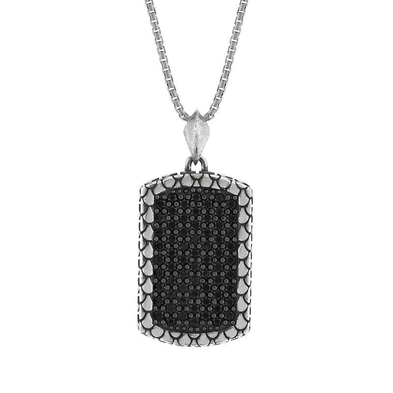 Collier argent 925 plaque spinelles noires 60cm - vue 1