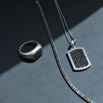 Collier argent 925 plaque spinelles noires 60cm - vue D1