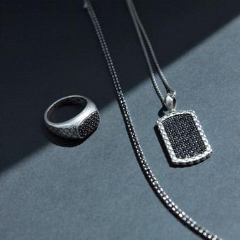 Collier argent 925 plaque spinelles noires 60cm