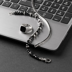 Bracelet argent 925 spinelles noires rondes 21cm - vue D1