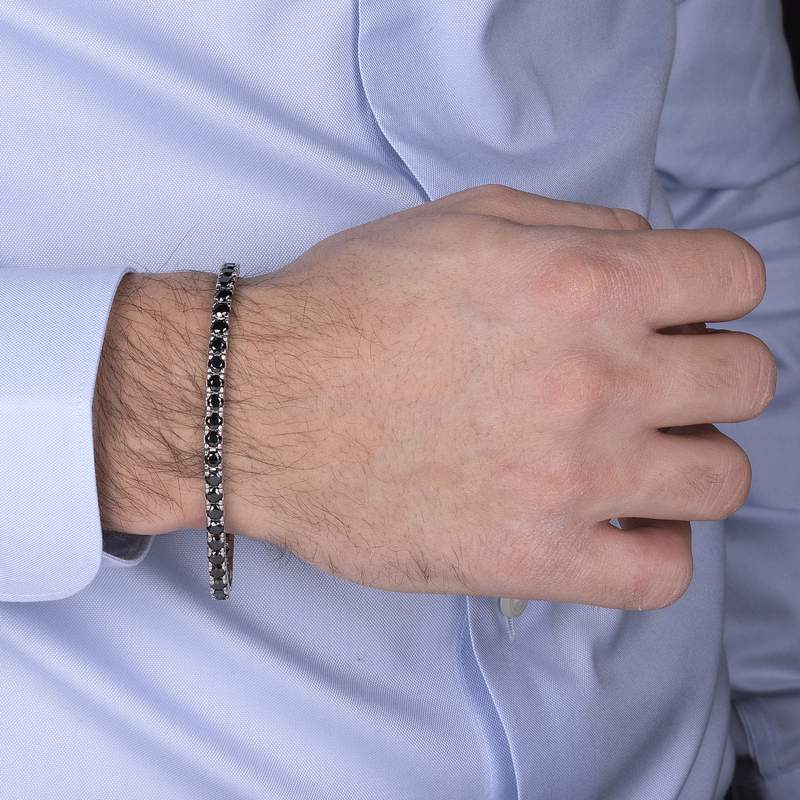 Bracelet argent 925 spinelles noires rondes 21cm - vue porté 1